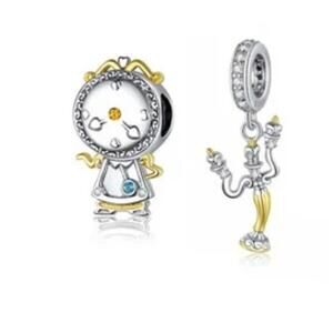 Set of 2 Whimsical Charms - Clock & Candelabra Designs with Gold and Crystal Acc